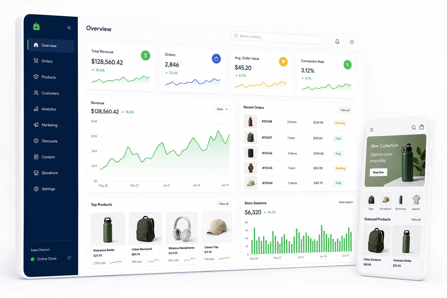 StoreZoq ecommerce dashboard and mobile storefront